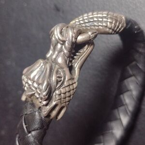 King Baby Dragon 925 Silver Leather Bracelet USA Sterling Silver